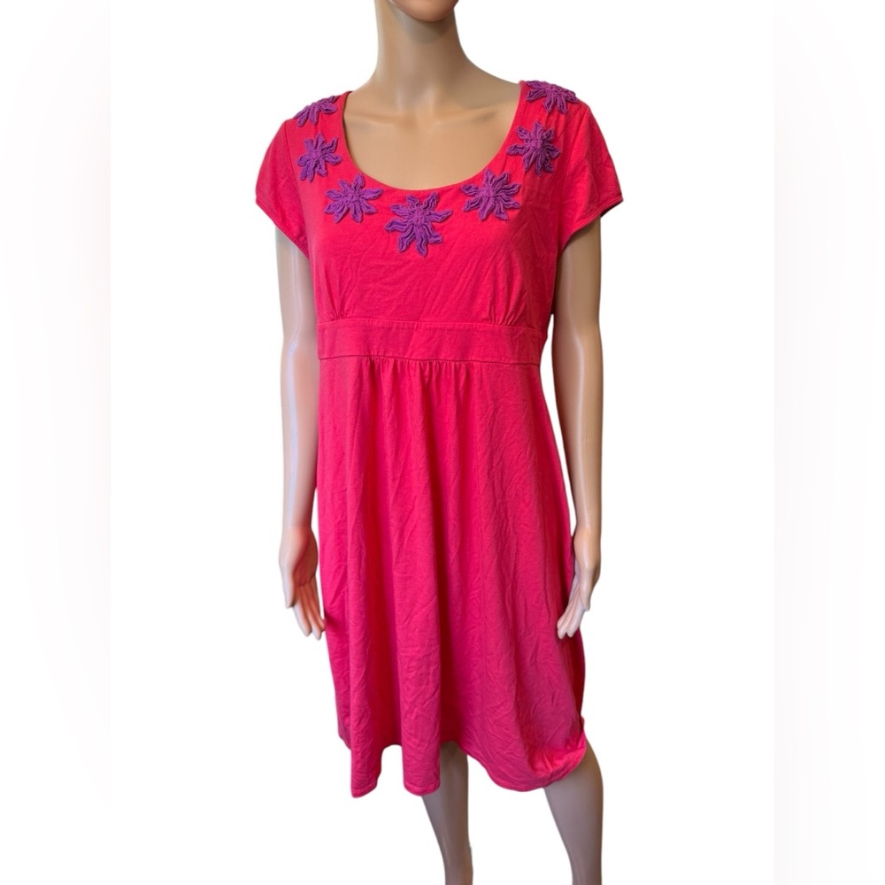 Boden Pink Midi Dress with Purple Floral Embroidery
